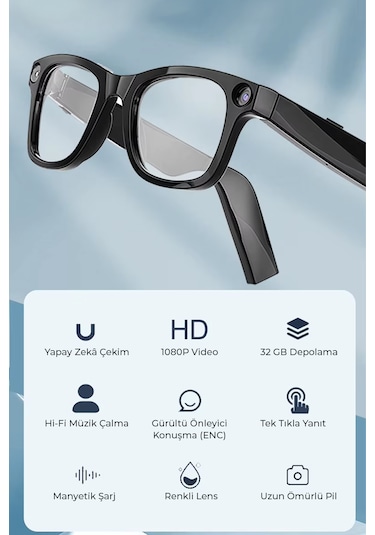 R1 Pro Akıllı Gözlük Kameralı Yapay Zeka,müzik Dinleme,telefon İle Konuşma Bluetooth