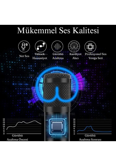 Profesyonel Usb Kondansatör Mikrofon Seti Ayarlanabilir Kol Stand