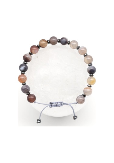 Alibaba Doğaltaş Botswana Akik Doğal Taş Makrome Örme Bileklik Kesim Çok Renkli