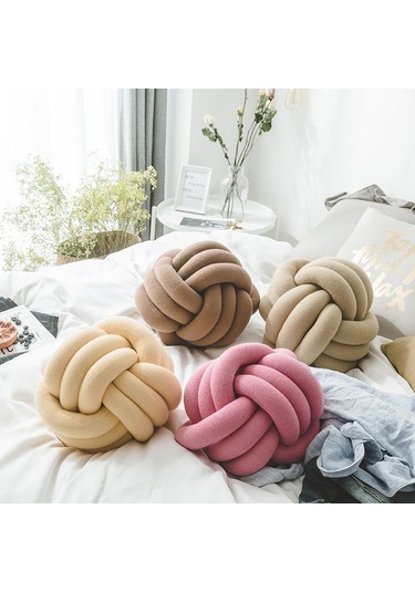 Sones El Yapımı Düğümlü Top Yastık, Boyut: Çap: 25 30cm Mandalina Tozu