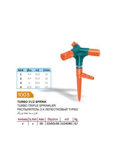 Kazıklı Turbo Üç Kollu Çim Fıskiyesi Sprink Rekorlu