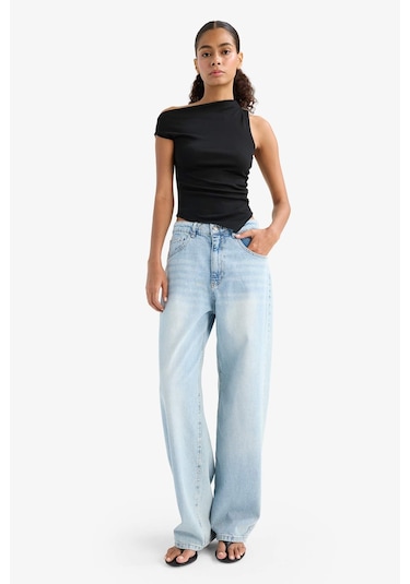 Defacto Slim Fit Dar Kesim Tek Omuzlu Ribana Siyah Bluz F2453ax25smbk81 Siyah