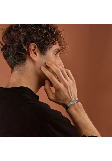 925 Ayar Gümüş İşlemeli Örgü Model Unısex Kelepçe Bileklik Gümüş