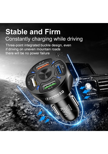 Konesam 35w Hızlı Şarjlı 4 Lü Usb Araç Şarj Cihazı, 12-32v Suv Ve Off-road Araçlar İçin Led Işıklı