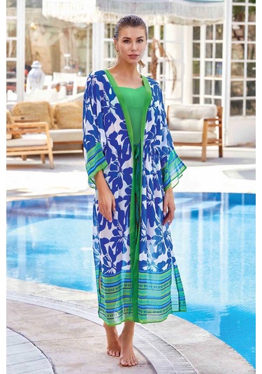 Mayo Üzerine Tek Pareo Kaftan Armaranta 6126 Saks Saks Mavi