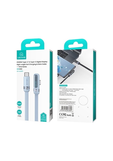 Pazly Usams Us-sj653 Pd 100w Usb-c/tip-c Alüminyum Dirsek Veri Kablosu 1,2m - Hızlı Şarj Ve Veri Aktarımı
