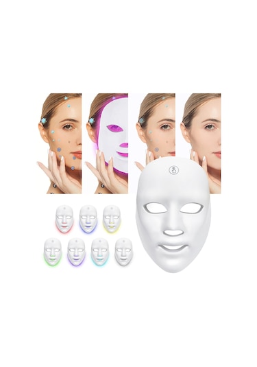 Gajeena 7 Renkli Led Işık Terapili Yüz Ve Boyun Maskesi - Cilt Onarımı Ve Yenileme Çok Renkli
