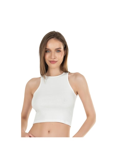 Kompedan Kadın Pamuklu Crop Fitilli Örme Atlet 26814-ekru Ekru