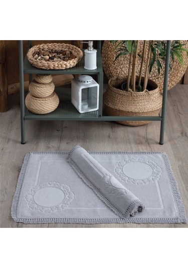 Püskül Dantelli Ayak Havlusu 50 X 70 Cm 2'li Gri