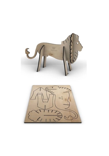 Ahşap Maket Hayvanlar Çocuklar Boyanabilir - Aslan Boya Setli