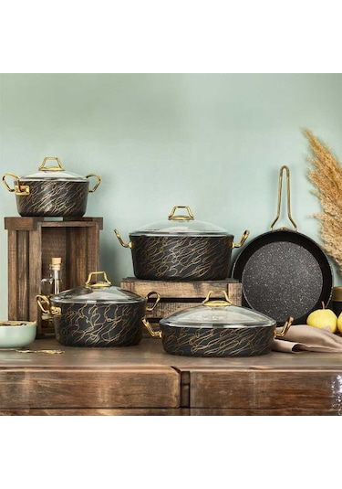 Oms Avangard 9 Parça Granit Tencere Takımı Bakır