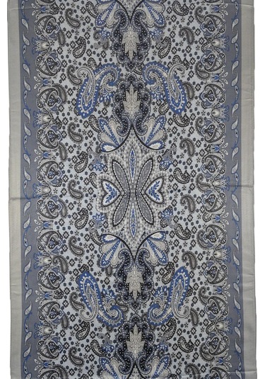 Enba Etnik Desenli Soft Pamuklu Şal 75x190 Cm Gümüş - Gri