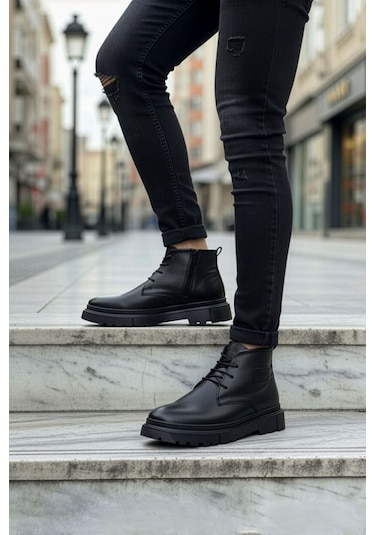 Big King Hakiki Deri Erkek Yarım Bot Siyah