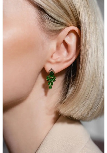 Lamponi 925 Ayar Gümüş Erimiş Zümrüt Taşlı Gece Küpeleri 113500379 Altın