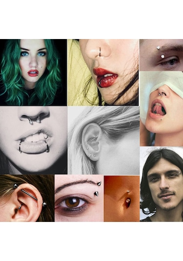 Mufunye 47 Parçalı Piercing Seti, Alerji Yapmayan, Paslanmaz, Solmayan, Siyah Ve Beyaz Elmaslar