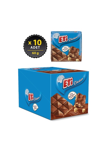 Eti Çifte Kavrulmuş Fındıklı Sütlü Kare Çikolata 10 x 60 G
