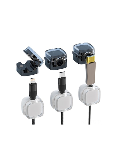 Skycity Siyah 6'lı Transparan Manyetik Kabloluk Tutucu - Masaüstü Veri Şarj Kablosu Düzenleyici, Kolay Kurulum, Dayanıklı Malzeme