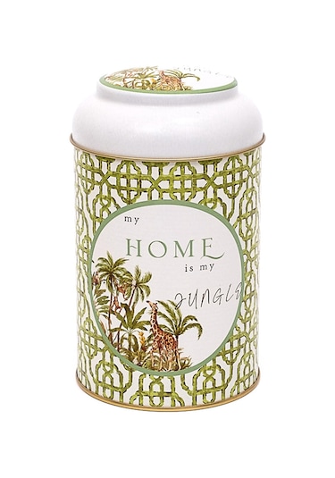 Forrest Green Home Desenli Yuvarlak Metal Kutu, 10.5 X 15 Cm, 1.1 Lt