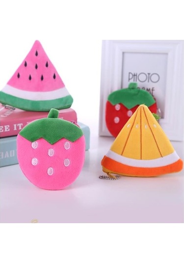 Maoyaya Kore Versiyonu Karikatür Meyve Şekli Peluş Değişim Anahtar Çantası Pembe-çilek, Renkli Balon Tasarımı, Pembe-çilek Pembe