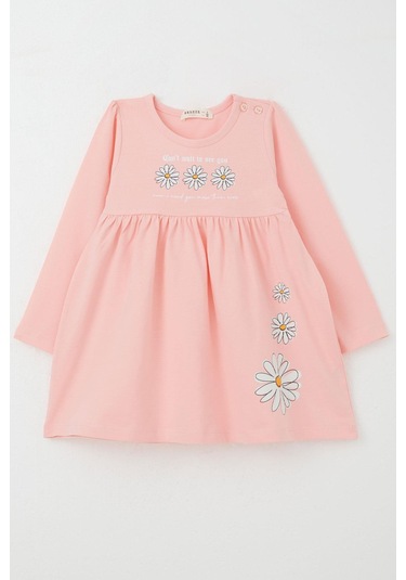 Breeze Kız Çocuk Uzun Kollu Elbise Papatya Baskılı 2-6 Yaş, Pembe Pembe