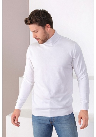 Ferraro Beyaz Balıkçı Yaka Pamuk Kazak Beyaz