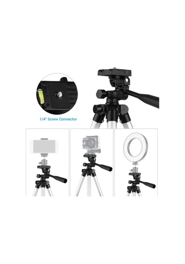 Mini Masaüstü Tripod Standı Alüminyum Alaşımlı 1/4 İnç Vida 21cm-65cm Akıllı Telefon Canlı Yayını İçin Ayarlanabilir Yükseklik Kompakt Led Video Işığı Dijital Kamera Gümüş