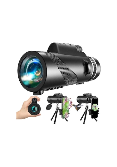 Suofeng Siyah Cep Telefonu Monokülü, 80x100 Büyük Çaplı, Yüksek Çözünürlüklü, Aydınlatma Az Ortamlarda Görüntüleme, Telefon Tutucu + Tripod + Çanta Ve Diğer Aksesuarlar Dahil