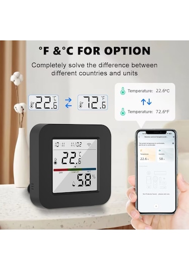 Akıllı Tuya Kumanda 3 İn 1 Isı ve Nem Göstergeli Ekranlı