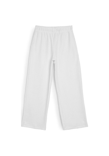 Beli Lastikli Ekru Kız Çocuk Eşofman Altı - Rahat Geniş Paça Kalın Kumaş 7-8-9-10-11-12-13-14 Yaş Ekru