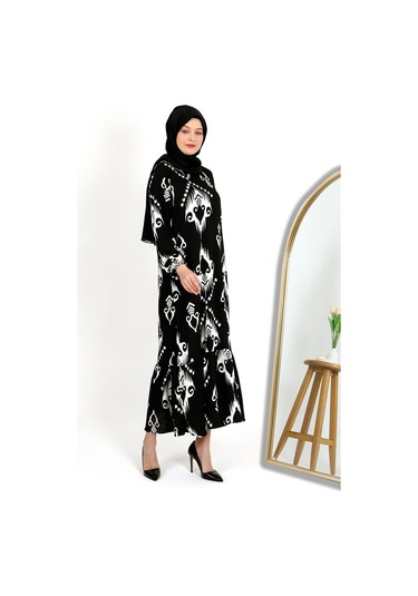 Desenli Bürümcük Elbise Siyah
