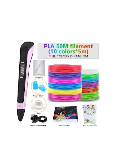 Xuweiwei Pembe 3d Yazıcı Çizim Kalemi Seti 5x10m Dıy Çizim Baskı Aleti Pla Dolumlar Eskiz Defteri Taban Lcd Ekranlı Çok Modlu El Sanatları Aleti