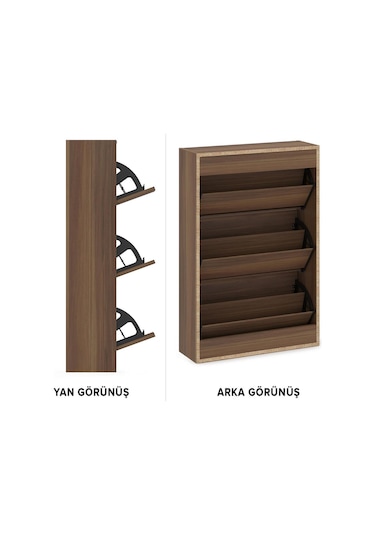 Ceha 3'lü Düşer Kapaklı Ahşap Ayakkabılık - Anadolu Ceviz A.AYK-3/A.CEVİZ