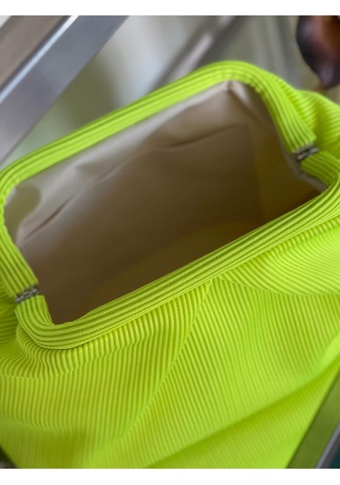 Neon Sarı, Piliseli Çizgi Detaylı El Çantası Sarı