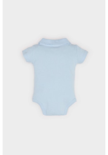 DeFacto Erkek Bebek Yenidoğan Polo Yaka Baskılı Waffle Kısa Kollu Çıtçıtlı Body E7935A525SMBE343 Mavi