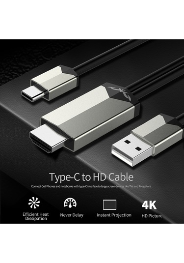 Springsun Mirascreen Tc02 Type C - Hd Video Kablosu Usb C - Hdtv Kablosu Uhd 4k Yansıtma Usb Güç Kaynağı