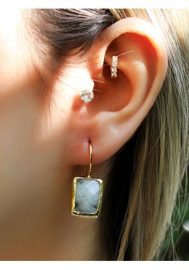 Doğal Taş Aytaşı Doğal Taşlı Gold Kaplama Kadın Küpe Euku3ayg Beyaz