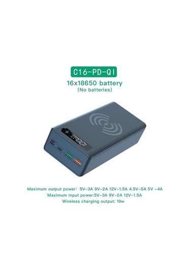 Siyah Ayrılabilir Qc3.0 Pd Lcd Ekran Dıy 16x18650 Pil Kutusu Güç Bankası Kabuk 5 W/10 W Pil Olmadan Kablosuz Şarj Kutusu Wireless Fast Version