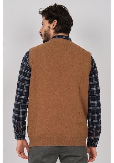 Arslanlı Erkek Lambswool V Yaka Süveter 0767991 Oranj-Kahve Melanj