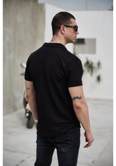 Siyah Renk Dokulu Kısa Kol Erkek Gömlek-1582 Siyah