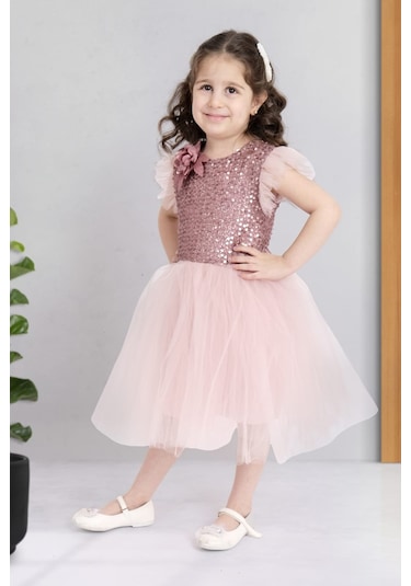 Tüllü Kız Çocuk Kpl Elbise Mnk0526 Pembe