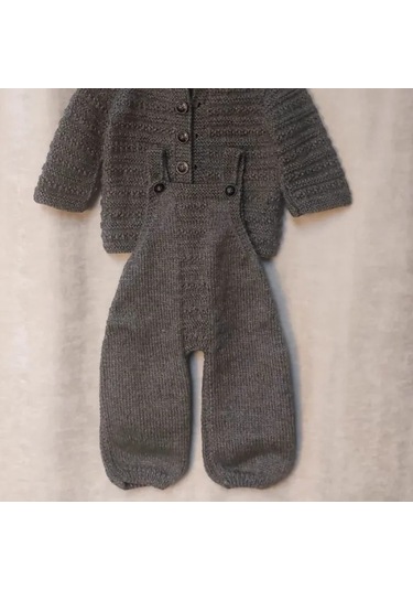 Uretti - Talia 8659 - El Örgüsü Erkek Çocuk Tulum - Hırka - Şapka Takım - 2 Yaş Gri