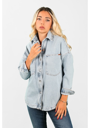 Oversize Kadın Jean Ceket Effect Mavi