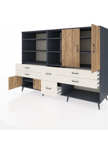 Kronos Dolap 10 Raflı 6 Çekmeceli 4 Kapaklı 220x59x163 Antrasit-ç Antrasit-çam/aytaşı