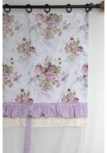 Potlu Tül Perde Provence Fırfırlı Rose Lila