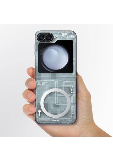 Galaxy Z Flip 6 Uyumlu Kılıf Magsafe Şarj Özellikli Youngkit Technology Serisi Kapak Siyah