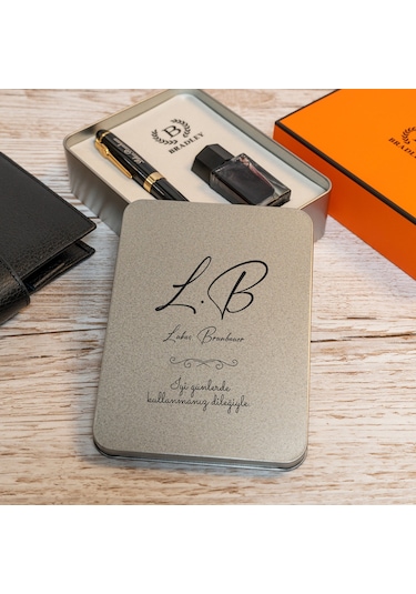 Kişiye Özel İsim Logolu Siyah Gold Dolma Kalem Siyah