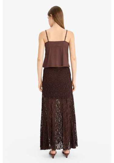 Defacto Yüksek Bel Dantel Maxi Etek F8063ax25smbn267 Kahve