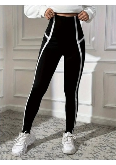 Kadın Yan Çift Şerit Detaylı Toparlayıcı Egzersiz Dalgıç Tayt