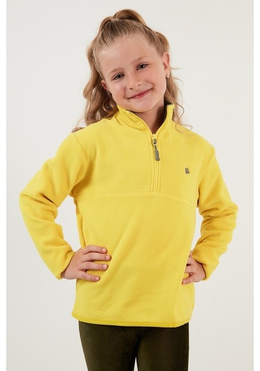 Lela Yumuşak Dokulu Fermuarlı Dik Yaka Şardonlu Kışlık Unisex Çocuk Polar 5905002 Sarı