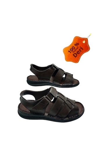 Magic Shoes Hakiki Deri Kahverengi Ortopedik Erkek Sandalet
